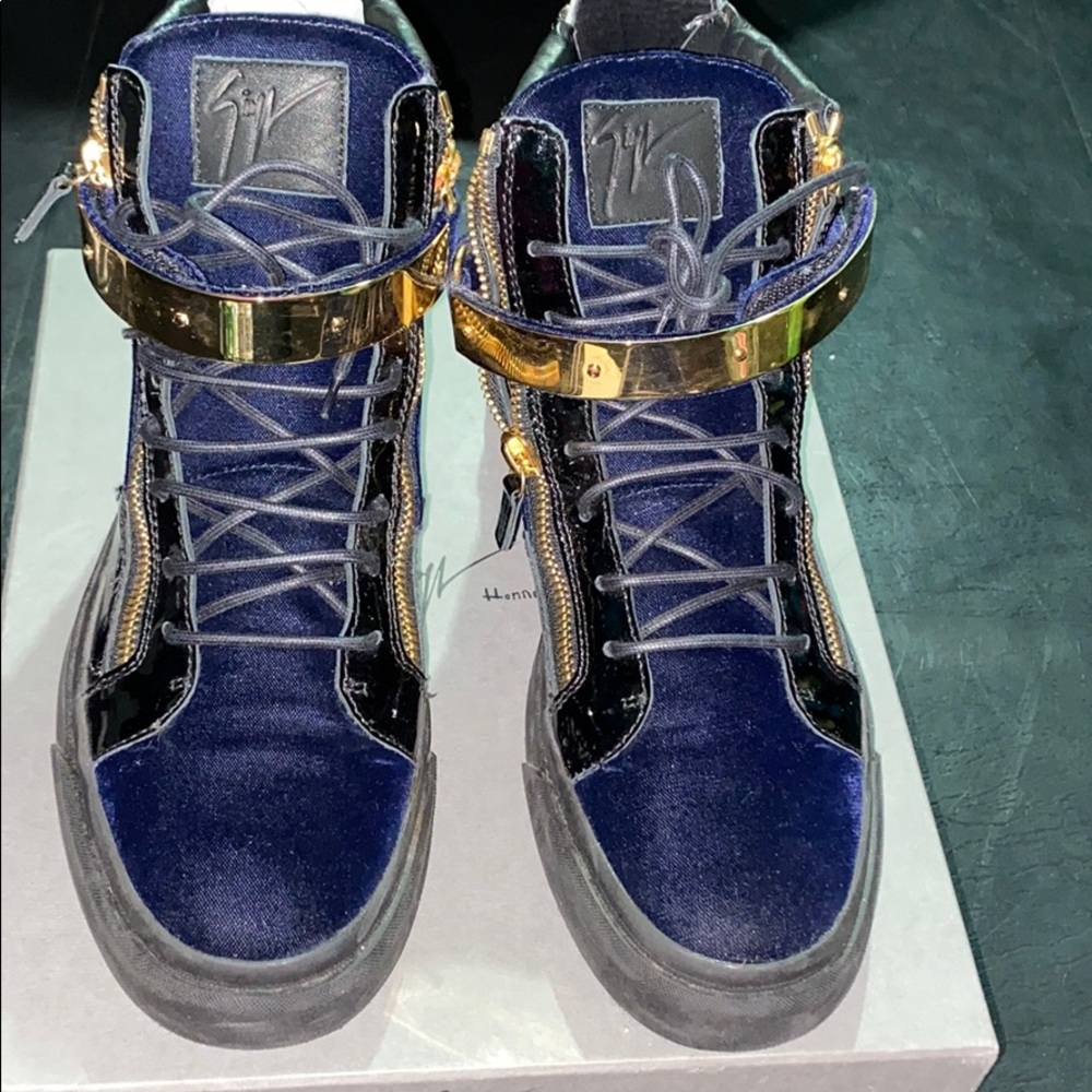 Guiseppe Zanotti Hi Top Hardware Navy/Gold/Patent